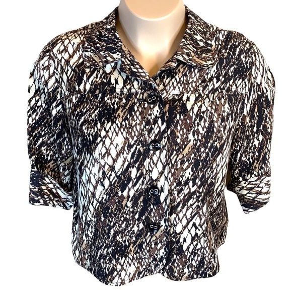 XL Petite East 5th Snakeskin Linen Blend Button Down Top Extra Large - Picture 1 of 6